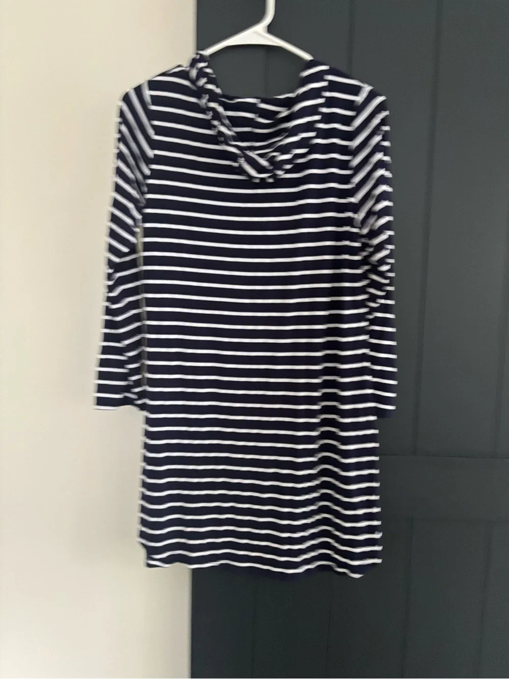 Striped Navy and White Women's Swim Coverup Tunic  pocket in the front size m